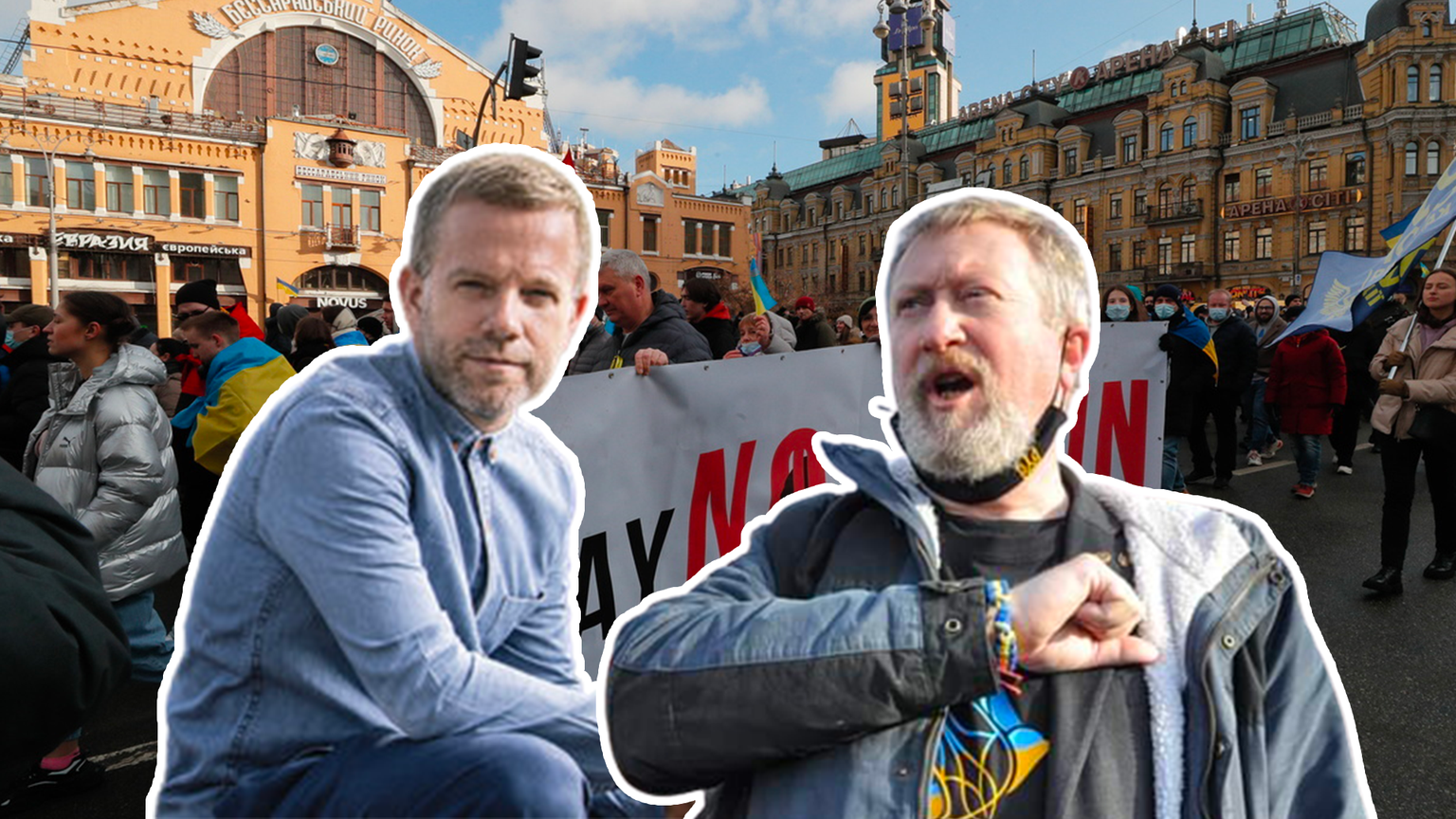 A gauche, Marc Raymond Wilkins, réalisateur et cinéaste suisse. A droite, Dirk Lustig , entrepreneur suisse basé à Kiev.