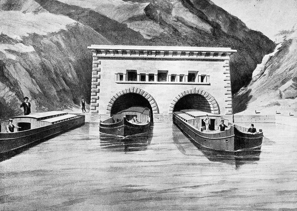 Au col du Splügen, les bateaux devaient emprunter un tunnel.