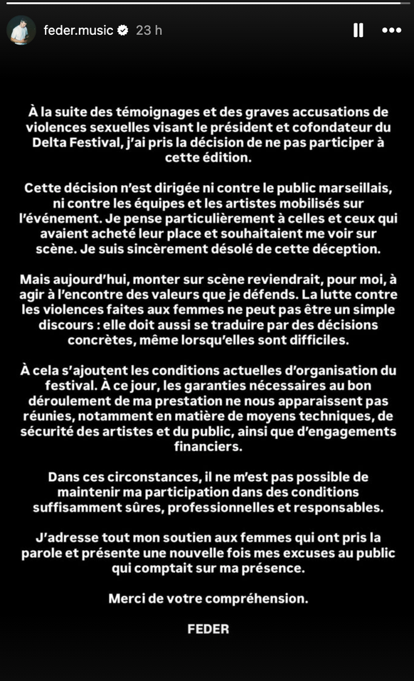 Le DJ Feder a annoncé qu'il ne se rendrait pas au Delta Festival.