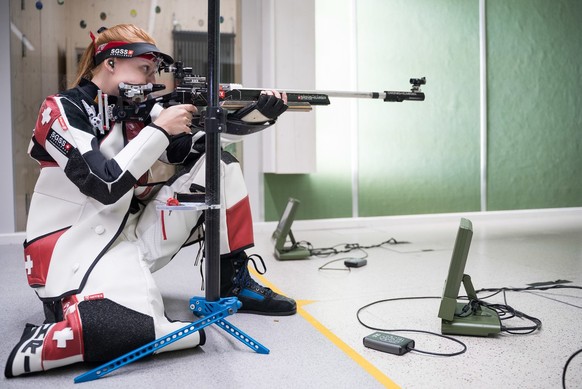 Nina Christen, Schuetzin Gewehr 10m und 50m am Swiss Shooting Olympia Team Medientreff, am Freitag, 2. Juli 2021 in Biel. (KEYSTONE/Manuel Lopez)