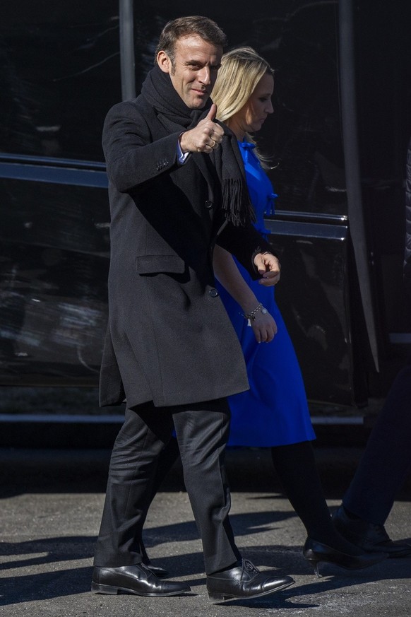 epa11921765 French President Emmanuel Macron departs following a G7 Leadership Summit call with US President Donald J. Trump at the White House in Washington, DC, USA, 24 February 2025. EPA/SHAWN THEW