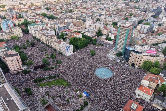 Anti-government protesters take part in a rally led by Serbia's protesting university students who are pushing for major political changes in the Balkan country run by President Aleksandar Vucic, ...