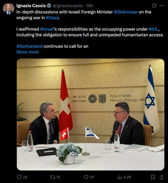 Capture d&#039;écran X d&#039;Ignazio Cassis en Israël