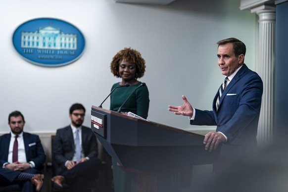 epa11348887 White House national security communications advisor John Kirby speaks during a news conference in the James S. Brady Press Briefing Room at the White House in Washington, DC, USA, 17 May  ...