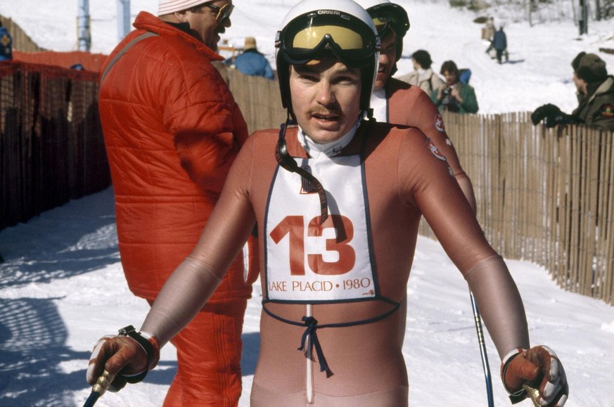 Der Schweizer Skirennfahrer Toni Buergler im Rahmen der Herren-Abfahrt der Olympischen Winterspiele 1980 in Lake Placid. (KEYSTONE/Str)