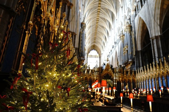 LONDON, ENGLAND - DECEMBER 5: A view of the Christmas tree and Abbey interior ahead of the 'Together At Christmas' Carol Service at Westminster Abbey on December 5, 2025 in London, England.  ...