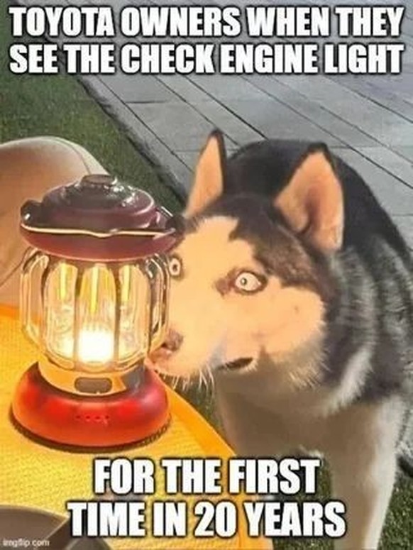 «Les utilisateurs de Toyota lorsqu'ils voient le voyant moteur allumé pour la première fois en 20 ans.»