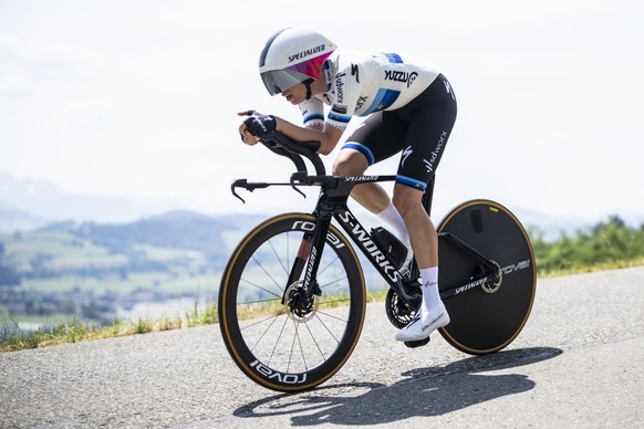 Marlen Reusser from Switzerland of Team SD Worx during the second stage, a 25,7km time trial from St. Gallen to Abtwil, at the 3rd Tour de Suisse UCI WorldTour cycling women&#039;s race, on Sunday, Ju ...