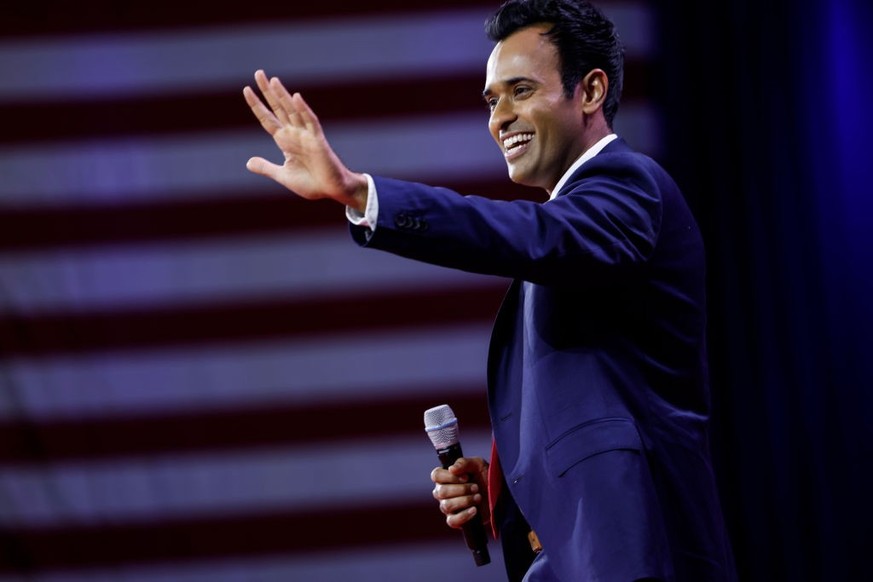 NATIONAL HARBOR, MARYLAND - MARCH 03: Republican presidential candidate Vivek Ramaswamy, speaks during the annual Conservative Political Action Conference (CPAC) at the Gaylord National Resort Hotel A ...