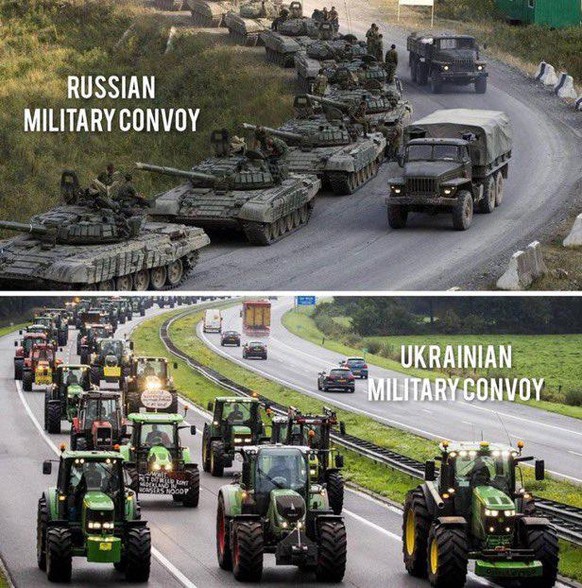 Les convois militaires russe et ukrainien.