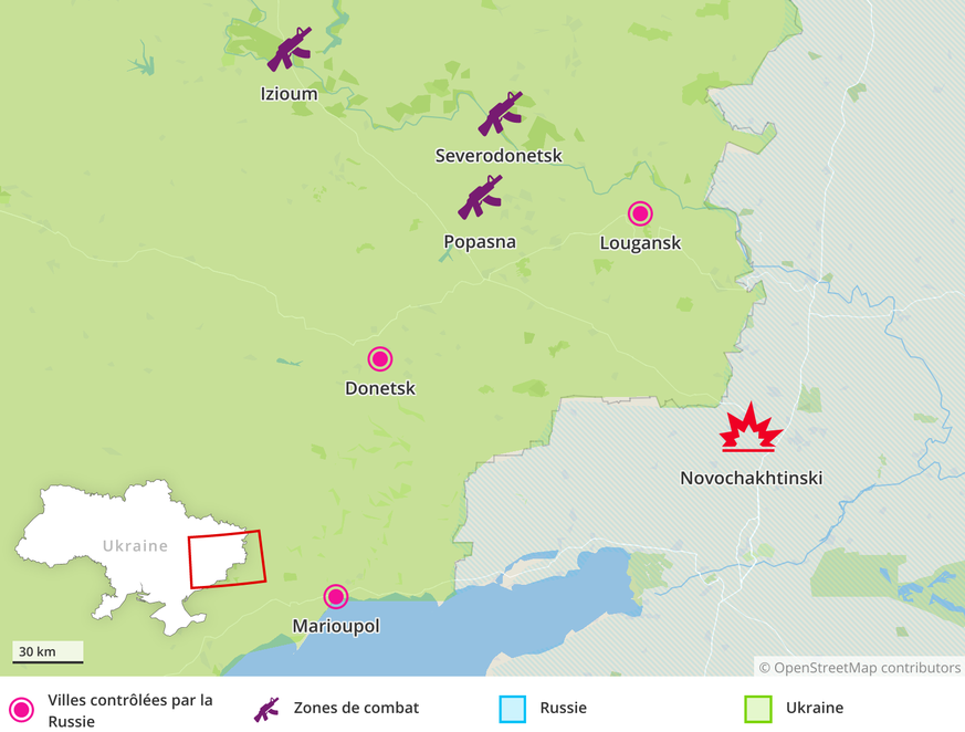 Novochakhtinski se situe près de la ligne du front.