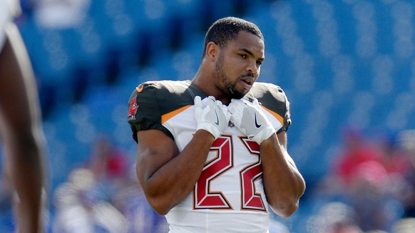 FILE - Tampa Bay Buccaneers running back Doug Martin (22) stretches before an NFL football game against the Buffalo Bills, Sunday, Oct. 22, 2017, in Orchard Park, N.Y. (AP Photo/Adrian Kraus,File)
Dou ...