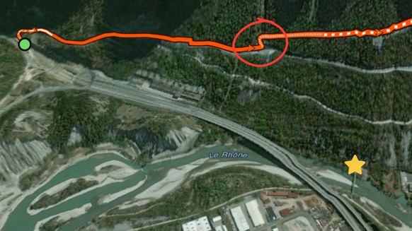 Actuellement, les athlètes partent du point vert. Dès 2027, ils s'élanceront de l'étoile et rejoindront l'ancien parcours au niveau de la bifurcation (rond rouge) sur la route cantonale menant à Niouc ...