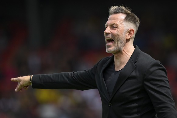 L&#039;entraineur du FC Sion Paolo Tramezzani lors de la rencontre de football de Super League entre FC Sion et BSC Young Boys Bern, YB, ce dimanche 21 mai 2023 au stade de Tourbillon a Sion. (KEYSTON ...