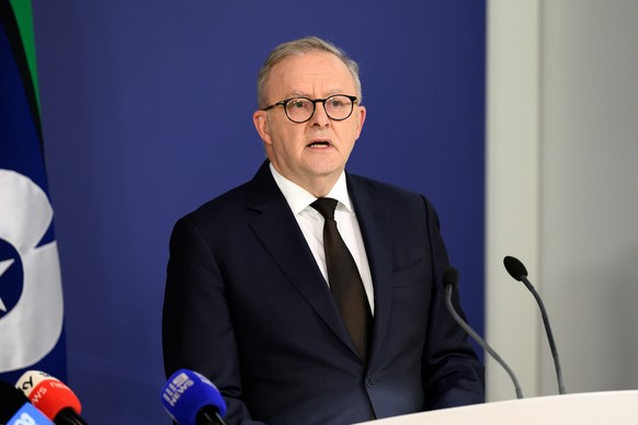 epa12593198 Australian Prime Minister Anthony Albanese speaks to the media during a press conference a day after a mass shooting at Bondi Beach; in Sydney, Australia, 15 December 2025. Australia is in ...