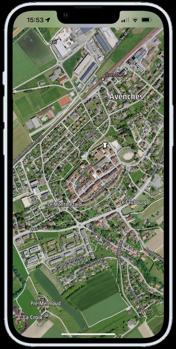 Luftbildkarte der Swisstopo-App. (Februar 2024)
