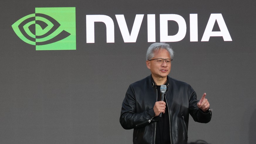 epa13024970 Nvidia CEO Jensen Huang speaks during the Korea AI Ecosystem Reception in Seoul, South Korea, 08 June 2026. EPA/YONHAP SOUTH KOREA OUT