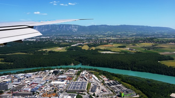 The Rh�ne River as seen as President Donald Trump arrives on Air Force One at the Geneva Airport, ahead of the G7 Summit in France, Monday, June 15, 2026, in Geneva, Switzerland. (AP Photo/Julia Demar ...