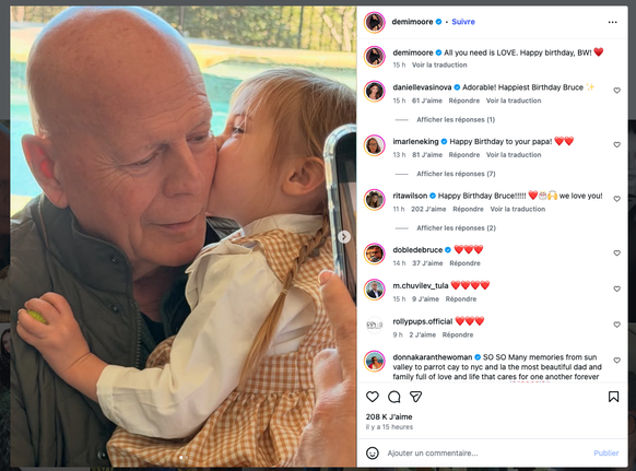 La famille partage de nouvelles photos de Bruce Willis, atteint de démence.