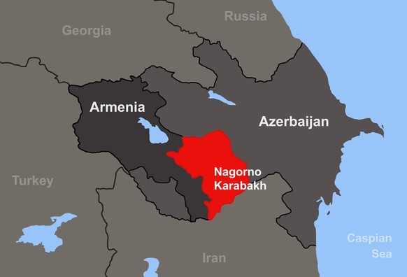 La situation géographique du Haut-Karabakh, en rouge.