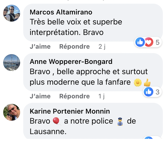 commentaires Facebook concert de la police de Lausanne à la Bourdonnette
