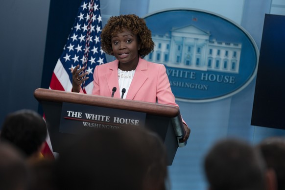 White House press secretary Karine Jean-Pierre speaks during a briefing at the Whit House, Wednesday, Sept. 28, 2022, in Washington. (AP Photo/Evan Vucci)
Karine Jean-Pierre