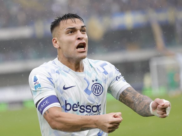 La joie de Lautaro Martinez après la victoire de l&#039;Inter face au Hellas Vérone