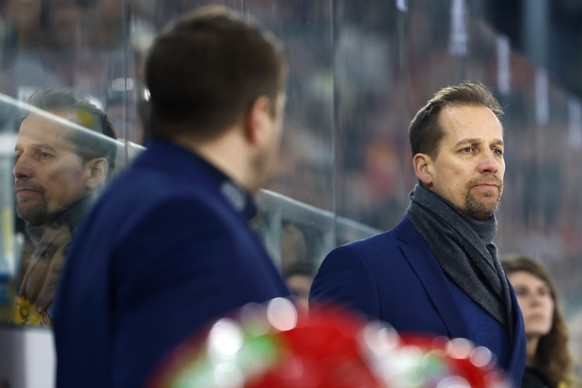 Biels Cheftrainer Antti Toaermaenen im ersten Eishockey Playoff Halbfinalspiel der National League zwischen EHC Biel und ZSC Lions, am Donnerstag, 30. Maerz 2023, in der Tissot Arena in Biel. (KEYSTON ...