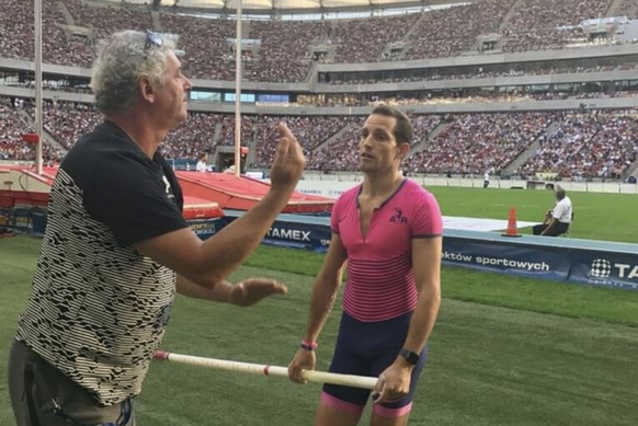 Philippe D'Encausse avec son poulain Renaud Lavillenie.