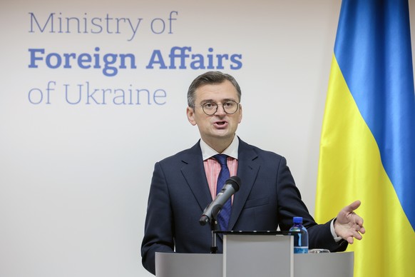 epa11073258 Ukrainian Foreign Affairs Minister Dmytro Kuleba gives a statement during his meeting with his French counterpart in Kyiv (Kiev), Ukraine, 13 January 2024. The French foreign minister arri ...