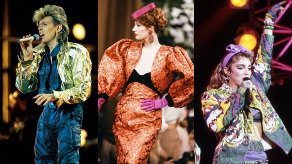 David Bowie, Yves Saint Laurent et Madonna dans les années 80.
