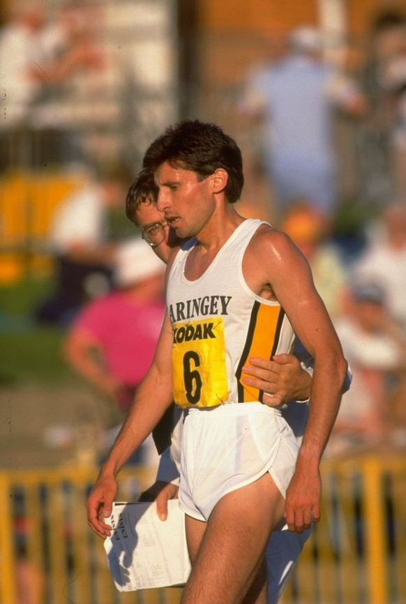 1988: Sebastian Seb Coe of Great Britain walks off the track after failing to make the Olympic Team at the Olympic Trials in Birmingham, England. \ Mandatory Credit: Bob Martin/Allsport