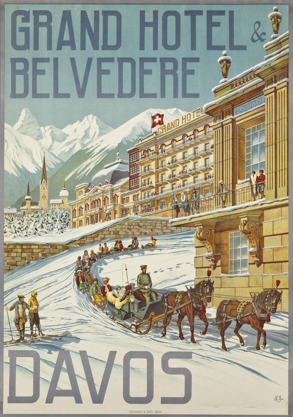 Affiche publicitaire pour le Grand Hotel &amp; Belvedere à Davos, 1905.
https://commons.wikimedia.org/wiki/File:Hans_Eggimann_-_Plakat_%E2%80%9AGrand_Hotel_%26_Belvedere,_Davos%E2%80%98_(1905).jpg