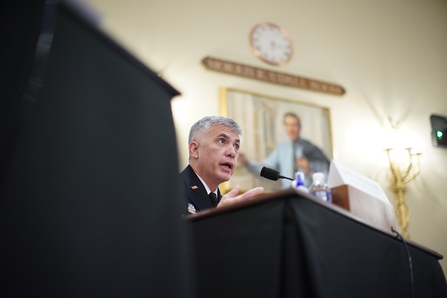 epa09137718 Paul Nakasone, director of the National Security Agency (NSA) and commander of the U.S. Cyber Command, speaks during a House Intelligence Committee hearing in Washington, DC, USA, 15 April ...