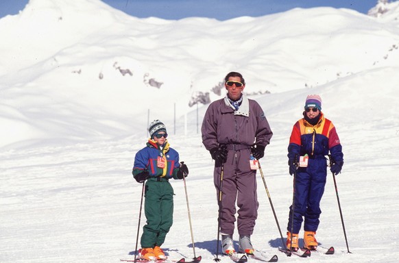 KLOSTERS, SWITZERLAND - FEBRUARY 19: Prince Charles With Prince William And Prince Harry On A Skiing Holiday In Klosters, Switzerland. (Photo by Tim Graham Photo Library via Getty Images)