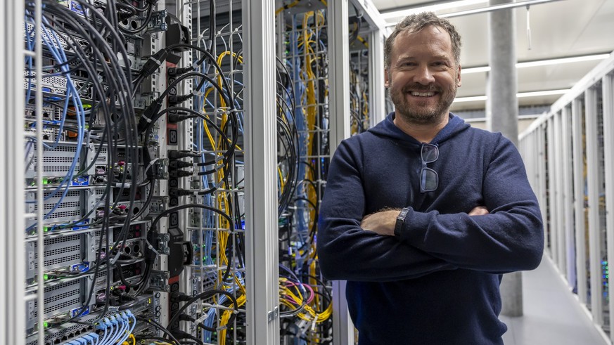 Boris Siegenthaler, fondateur d'Infomaniak et concepteur du projet D4, pose dans le data center, lors de l'Inauguration du data center d'Infomaniak, ce lundi 27 janvier 2025 a Plan-les- ...