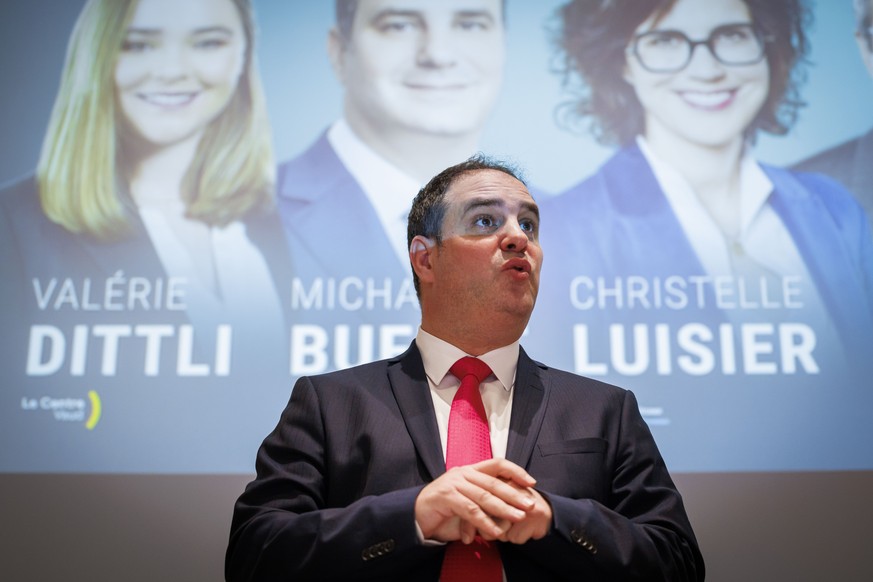 Le candidat Michael Buffat (UCD) s?exprime lors de la conference de presse de L&#039;Alliance vaudoise pour les elections cantonales vaudoises 2022, ce vendredi 21 janvier 2022 a Lausanne. (KEYSTONE/V ...