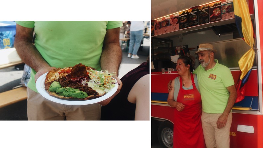 Angelica et Santos, du food truck D’Maiz, à Carouge, et leur patacón (galette de banane plantain).