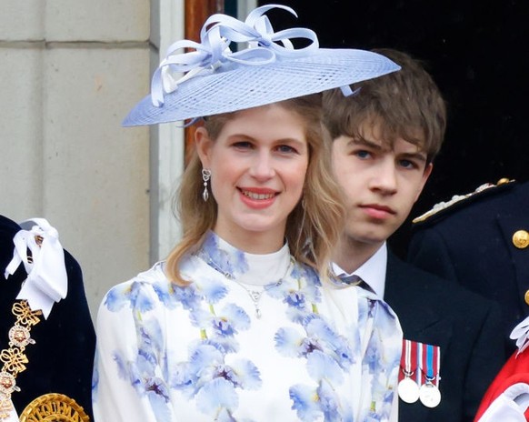 LONDON, UNITED KINGDOM - MAY 06: (EMBARGOED FOR PUBLICATION IN UK NEWSPAPERS UNTIL 24 HOURS AFTER CREATE DATE AND TIME) Lady Louise Windsor and James, Earl of Wessex watch an RAF flypast from the balc ...