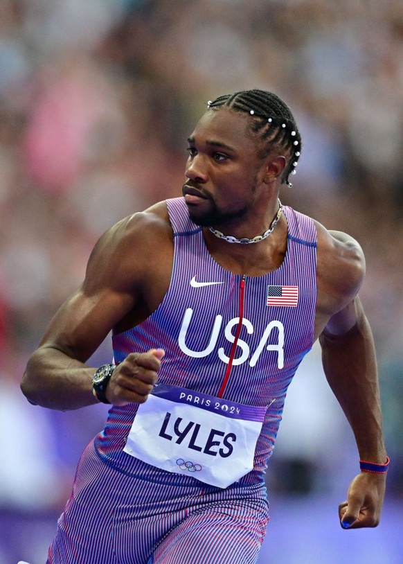 PARIS, FRANCE - AUGUST 04: Noah Lyles of United States during Men&#039;s 100m semi-final on day nine of the Olympic Games Paris 2024 at Stade de France on August 04, 2024 in Paris, France (Photo by Ch ...