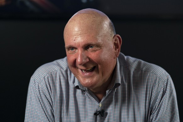 FILE - Los Angeles Clippers owner Steve Ballmer smiles while talking to a reporter during an interview with The Associated Press on Thursday, Sept. 16, 2021, in Los Angeles. Gun violence in America is ...