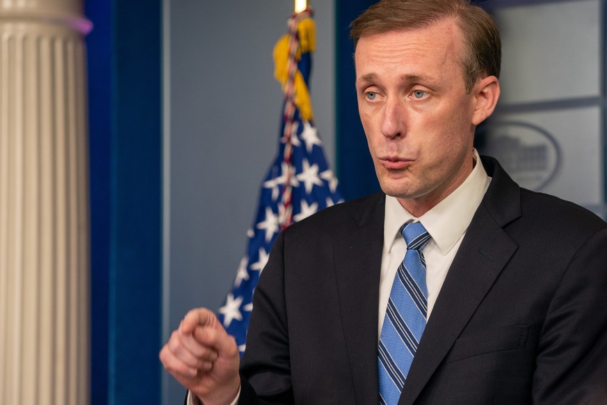 epa09426670 National Security Adviser Jake Sullivan speaks during the daily press briefing at the White House in Washington, DC, USA, 23 August 2021. EPA/Ken Cedeno / POOL