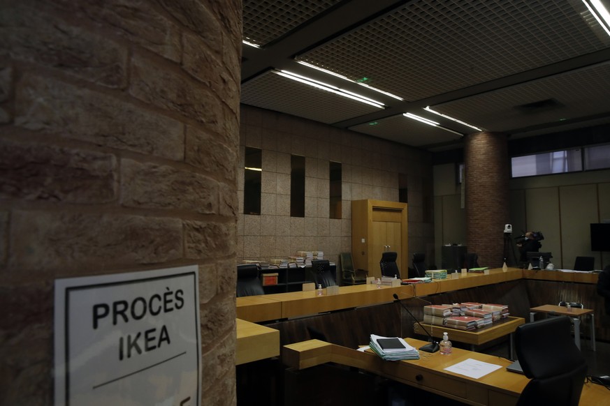 The courtroom of the Versailles' courthouse, outside Paris, is pictured before the Ikea trial, Monday, March 22, 2021. Ikea's French subsidiary and several of its executives are set to go on ...