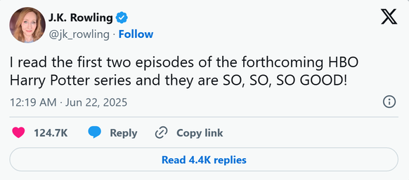 «J'ai lu les premiers épisodes de la série HBO Harry Potter et ils sont TELLEMENT, TELLEMENT, TELLEMENT BONS »