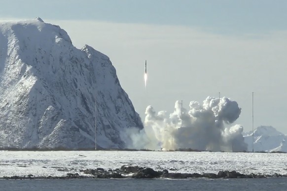 In this photo taken from video provided by Isar Aerospace, Photo Wingmen Media, Isar Aerospace test rocket &quot;Spectrum&quot; lifts off for a test flight at Andoya Spaceport in Nordmela, on And�ya i ...