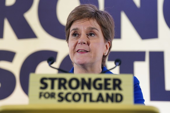 SNP leader and First Minister of Scotland Nicola Sturgeon issues a statement at the Apex Grassmarket Hotel in Edinburgh, Wednesday, Nov. 23, 2022. The U.K. Supreme Court has ruled that Scotland does n ...
