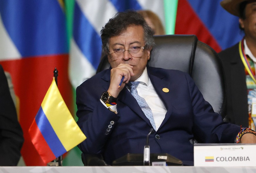 epa12840011 Colombian President Gustavo Petro attends the Community of Latin American and Caribbean States (CELAC) summit in Bogota, Colombia, 21 March 2026. Petro handed over the rotating presidency  ...