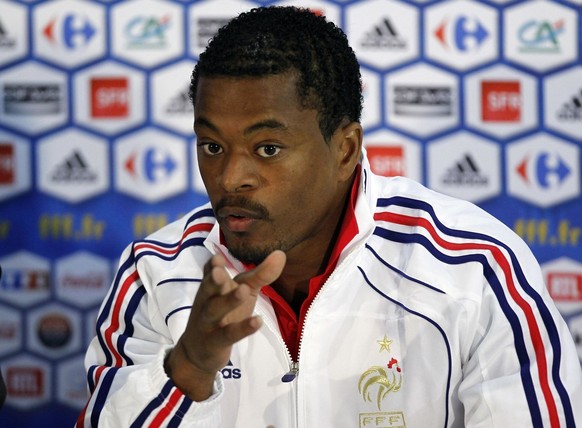 France Captain Patrice Evra adresses to reporters during a press conference in Knysna, South Africa, Saturday, June 19, 2010 to announce that striker Nicolas Anelka is leaving the soccer squad tonight ...