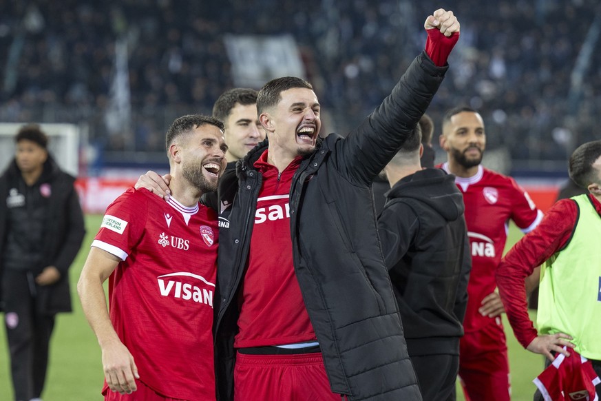 KEYPIX - Leonardo Bertone (FCT), links, und Elmin Rastoder (FCT) kaempft um den Ball mit $b im Fussball Meisterschaftsspiel der Swiss Super League zwischen FC Thun, FCT, und Zuerich, FCZ, vom Samstag, ...