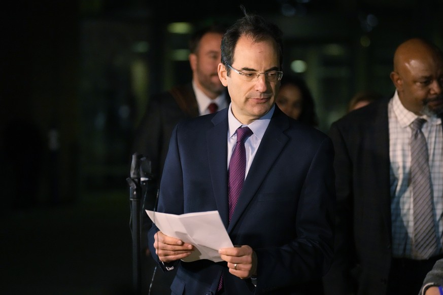 Colorado Attorney General Phil Weiser speaks outside the Adams County Colo., Justice Center, after a verdict was rendered in the killing of Elijah McClain, Friday, Dec. 22, 2023, in Brighton, Colo. Tw ...